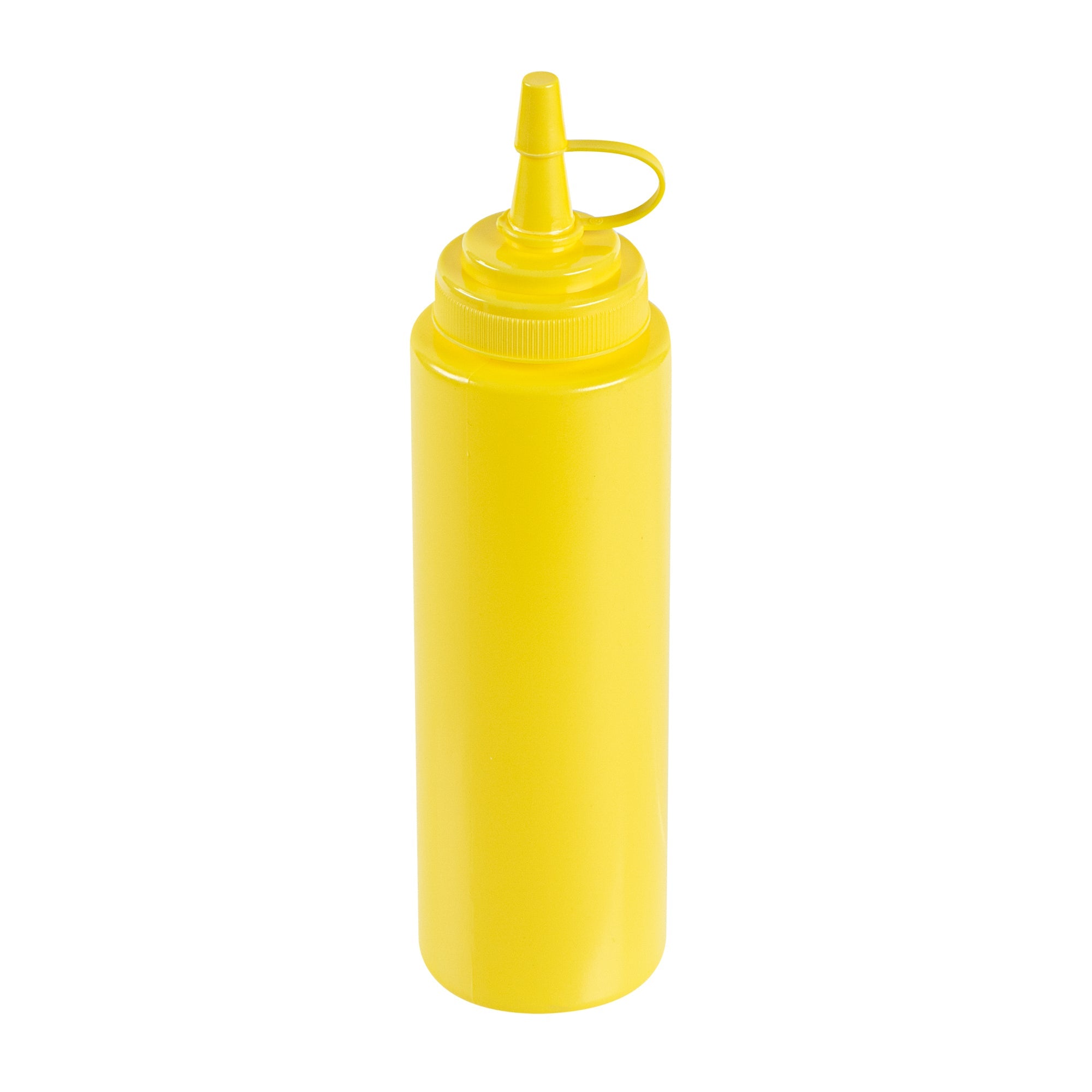 Sauce Tek 8 oz Yellow Plastic Squeeze Bottle - with Cap, Wide Mouth - 2" x 2" x 7 1/4" - 1 count box