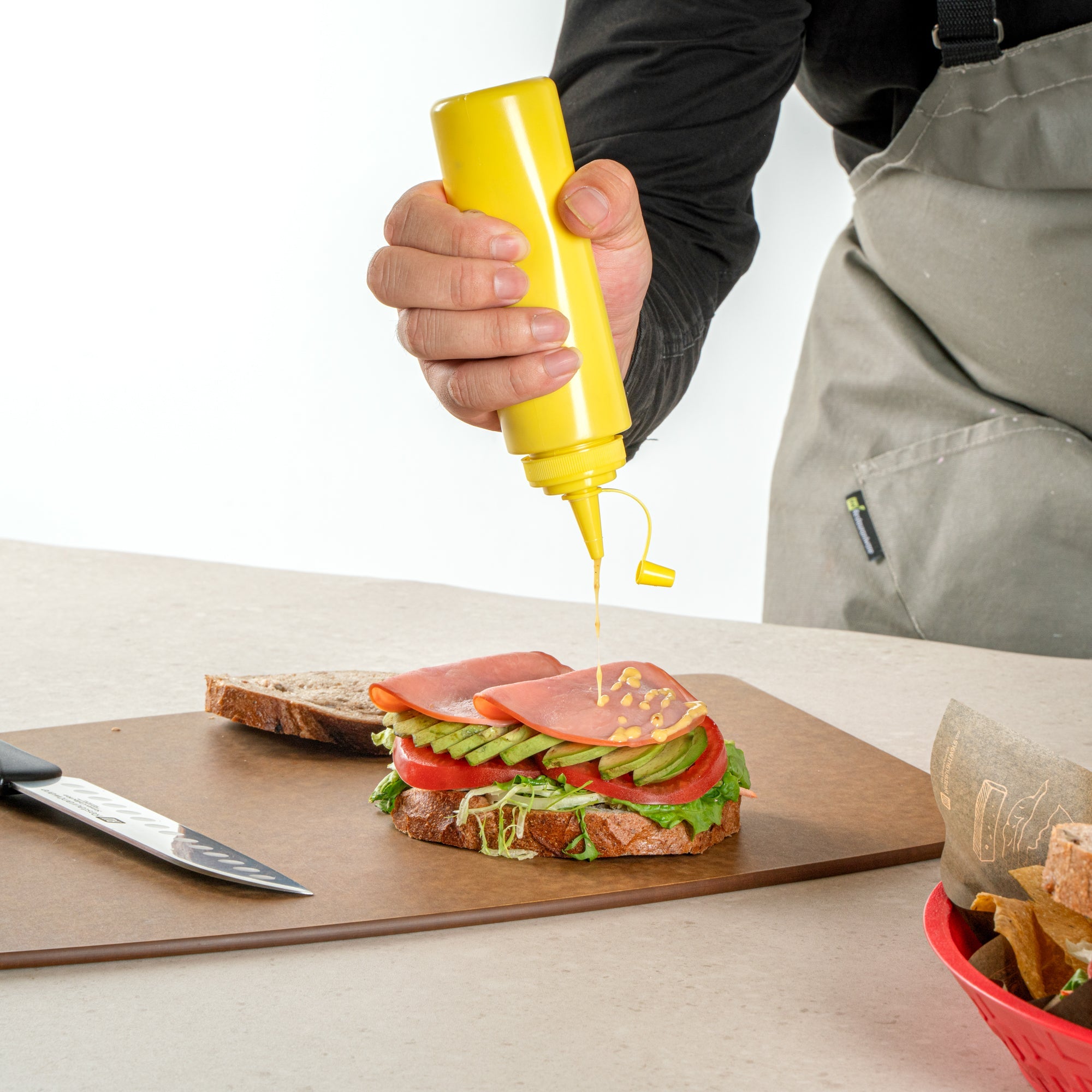 Sauce Tek 8 oz Yellow Plastic Squeeze Bottle - with Cap, Wide Mouth - 2" x 2" x 7 1/4" - 1 count box