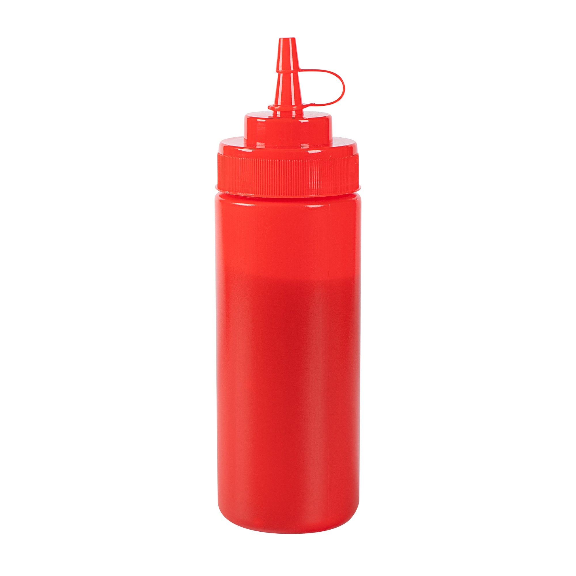 Sauce Tek 12 oz Red Plastic Squeeze Bottle - with Cap, Wide Mouth - 2 1/4" x 2 1/4" x 7 3/4" - 1 count box