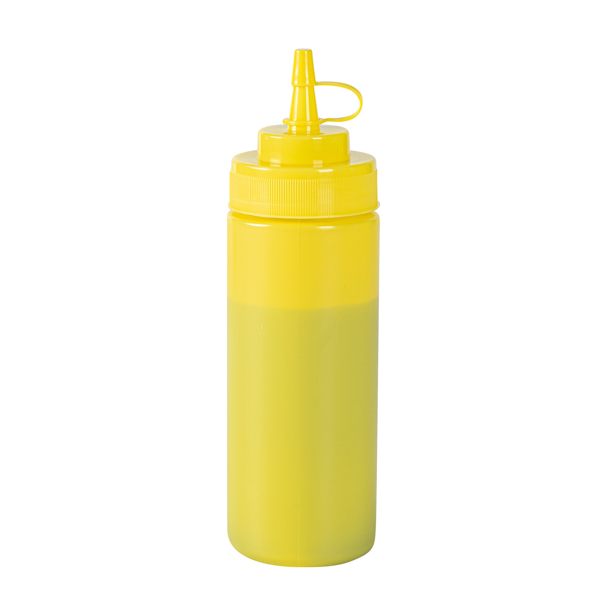 Sauce Tek 12 oz Yellow Plastic Squeeze Bottle - with Cap, Wide Mouth - 2 1/4" x 2 1/4" x 7 3/4" - 1 count box