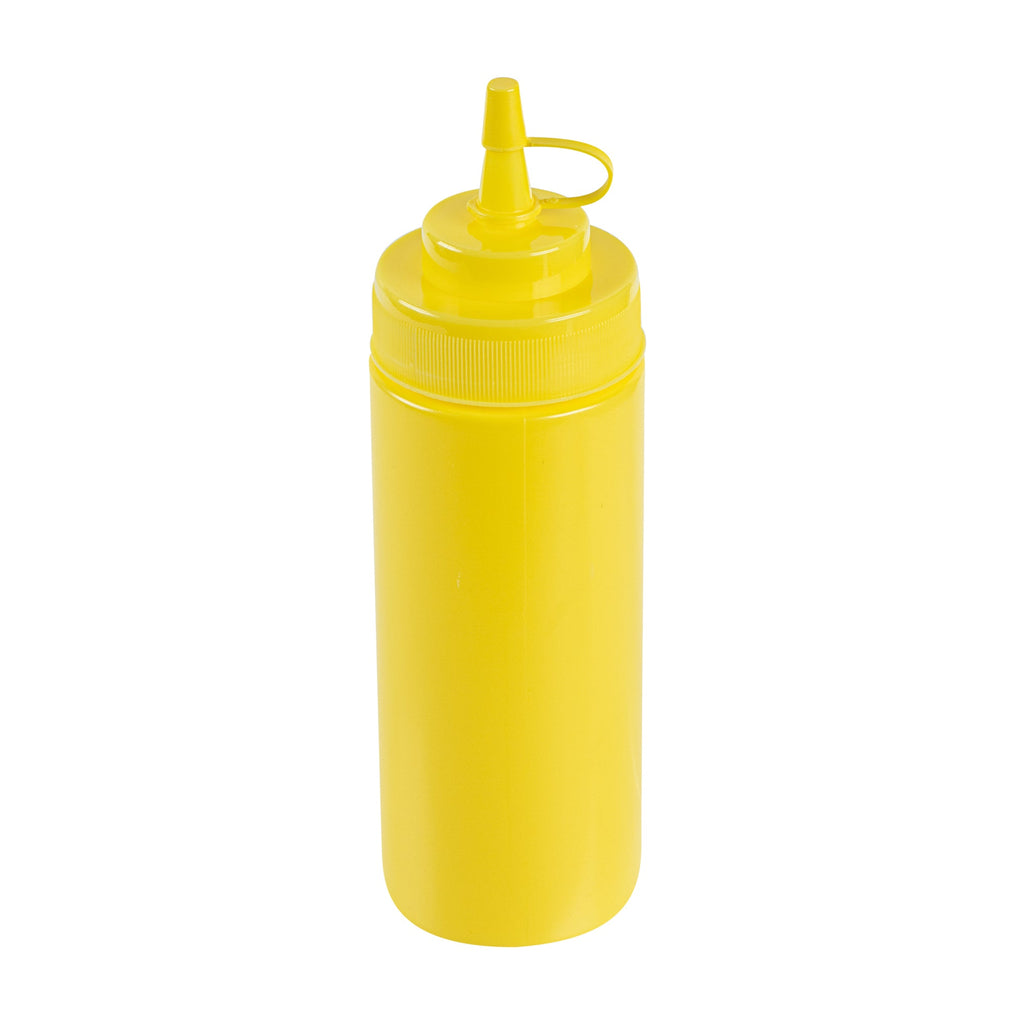 Sauce Tek 12 oz Yellow Plastic Squeeze Bottle - with Cap, Wide Mouth - 2 1/4" x 2 1/4" x 7 3/4" - 1 count box
