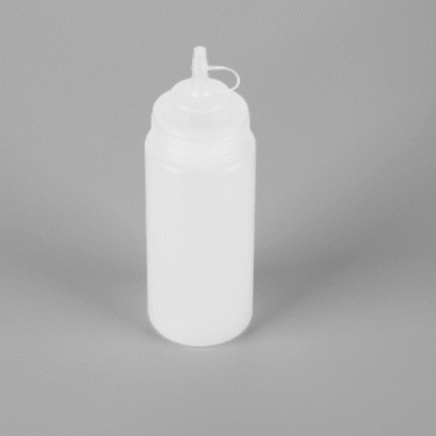 Sauce Tek 16 oz Clear Plastic Squeeze Bottle - with Cap, Wide Mouth - 2 1/2" x 2 1/2" x 7 3/4" - 1 count box