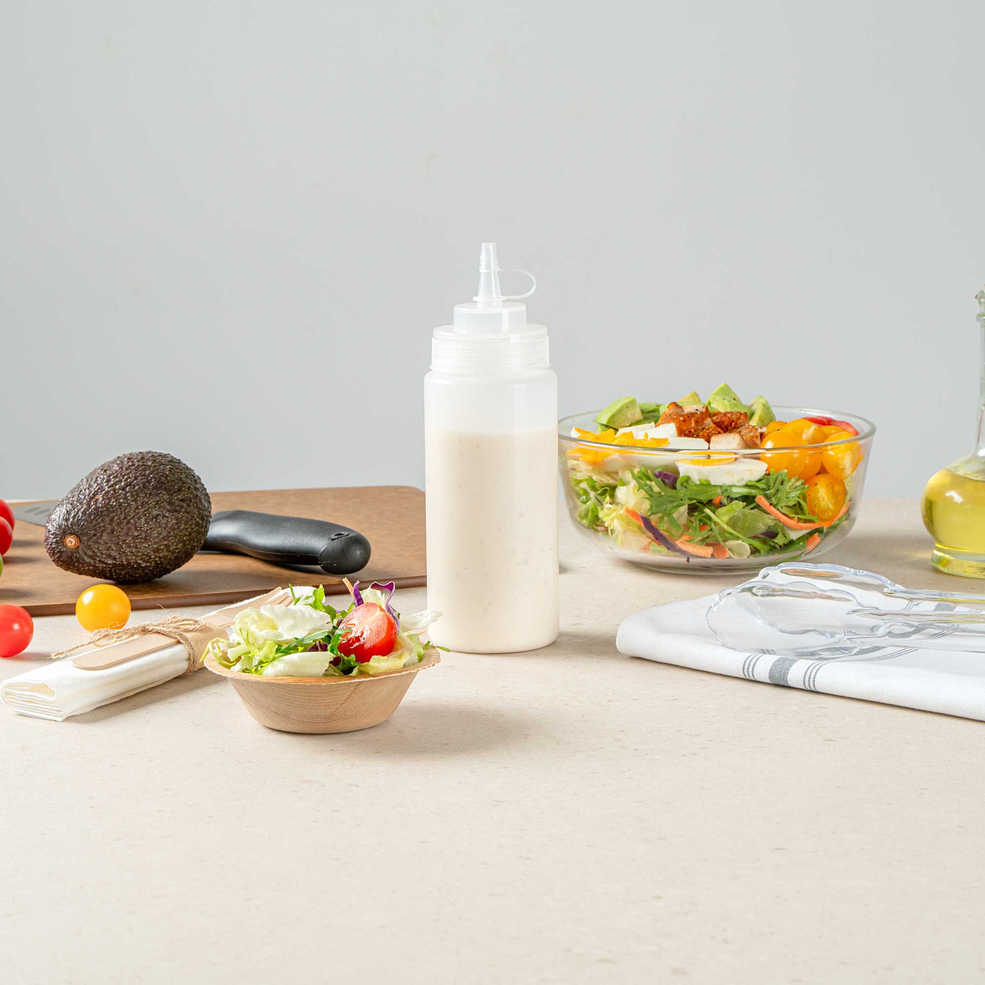 Sauce Tek 16 oz Clear Plastic Squeeze Bottle - with Cap, Wide Mouth - 2 1/2" x 2 1/2" x 7 3/4" - 1 count box