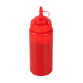 Sauce Tek 16 oz Red Plastic Squeeze Bottle - with Cap, Wide Mouth - 2 1/2" x 2 1/2" x 7 3/4" - 1 count box