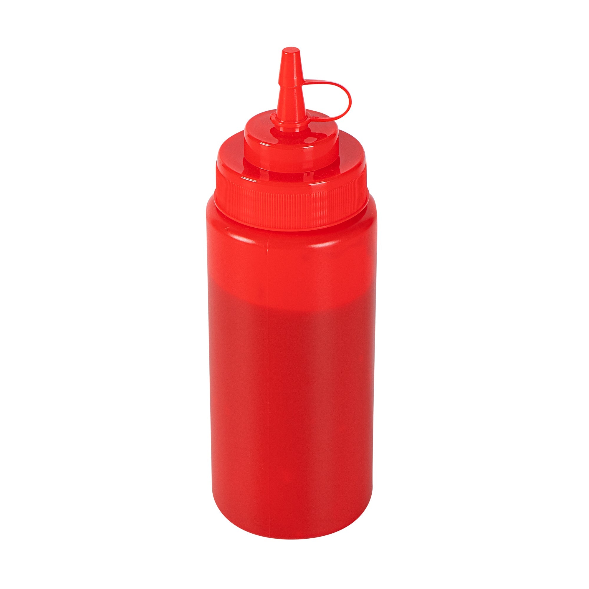 Sauce Tek 16 oz Red Plastic Squeeze Bottle - with Cap, Wide Mouth - 2 1/2" x 2 1/2" x 7 3/4" - 1 count box