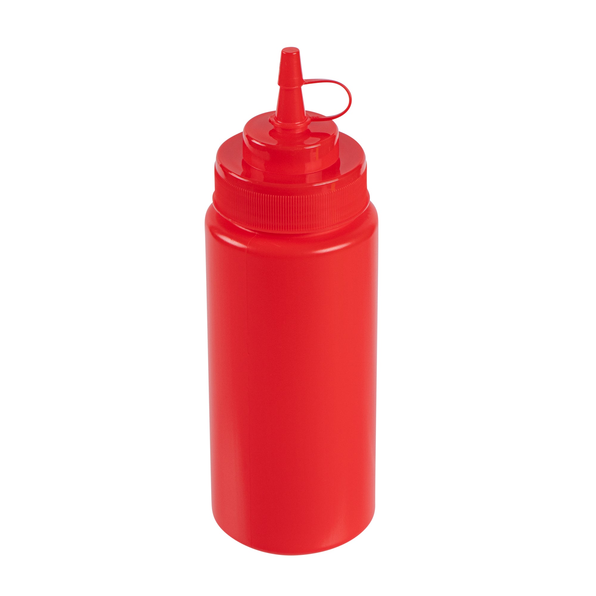 Sauce Tek 16 oz Red Plastic Squeeze Bottle - with Cap, Wide Mouth - 2 1/2" x 2 1/2" x 7 3/4" - 1 count box