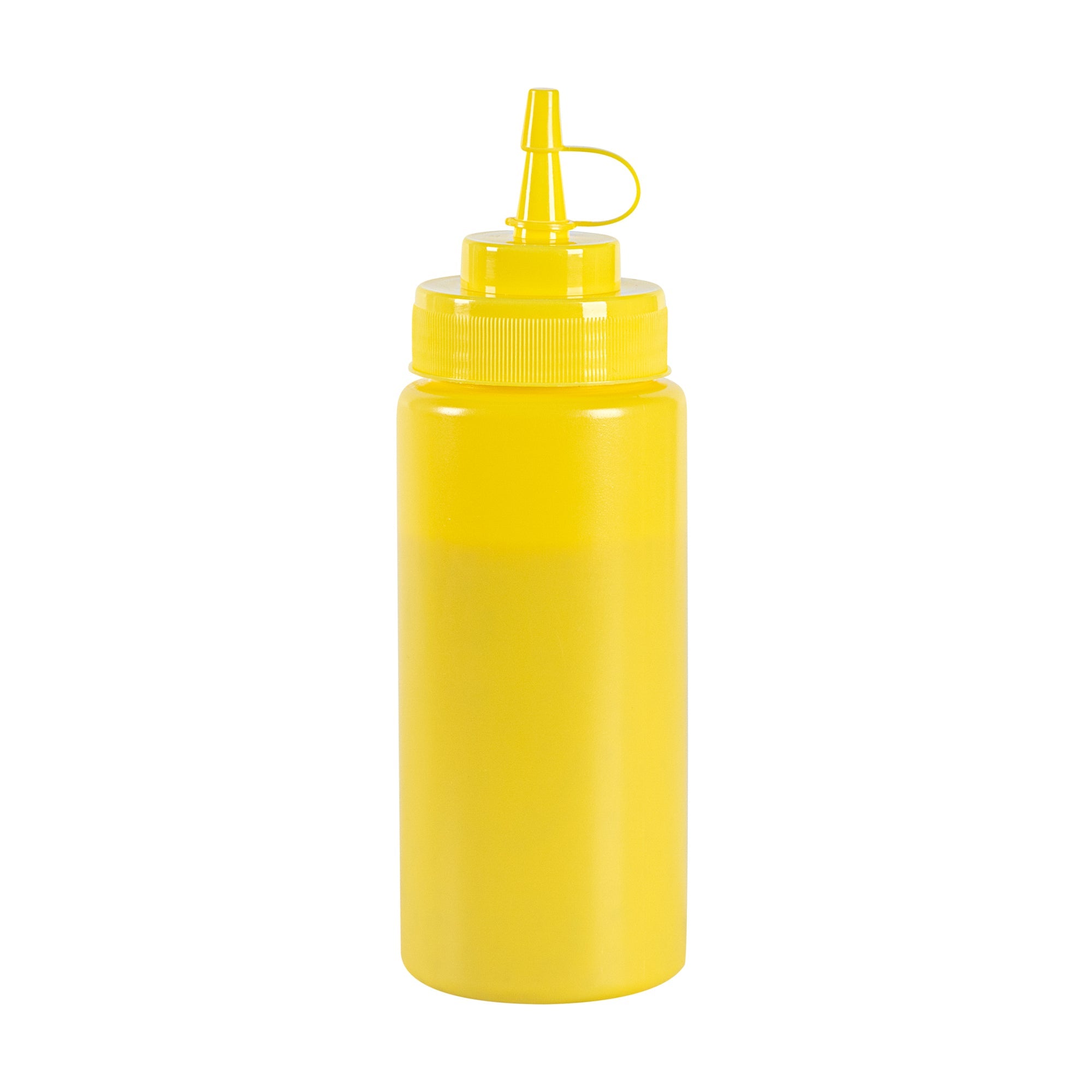 Sauce Tek 16 oz Yellow Plastic Squeeze Bottle - with Cap, Wide Mouth - 2 1/2" x 2 1/2" x 7 3/4" - 1 count box