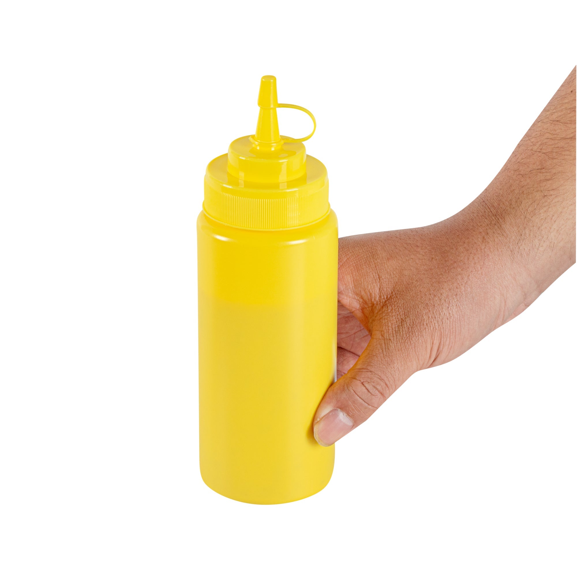 Sauce Tek 16 oz Yellow Plastic Squeeze Bottle - with Cap, Wide Mouth - 2 1/2" x 2 1/2" x 7 3/4" - 1 count box