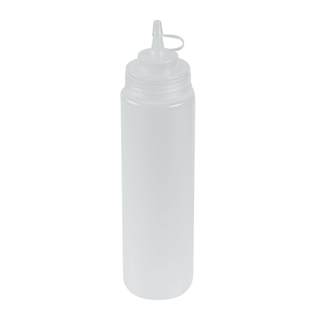 Sauce Tek 24 oz Clear Plastic Squeeze Bottle - with Cap, Wide Mouth - 2 1/2" x 2 1/2" x 10 1/4" - 1 count box