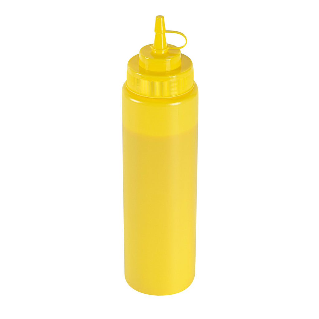 Sauce Tek 24 oz Yellow Plastic Squeeze Bottle - with Cap, Wide Mouth - 2 1/2" x 2 1/2" x 10 1/4" - 1 count box