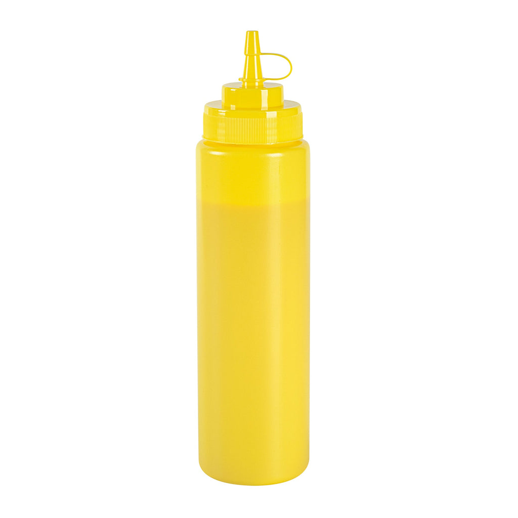 Sauce Tek 24 oz Yellow Plastic Squeeze Bottle - with Cap, Wide Mouth - 2 1/2" x 2 1/2" x 10 1/4" - 1 count box