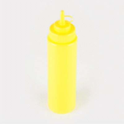 Sauce Tek 24 oz Yellow Plastic Squeeze Bottle - with Cap, Wide Mouth - 2 1/2" x 2 1/2" x 10 1/4" - 1 count box