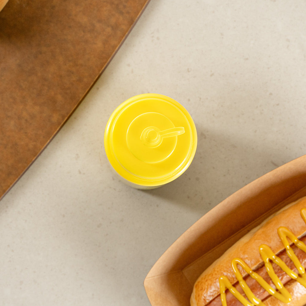 Sauce Tek 24 oz Yellow Plastic Squeeze Bottle - with Cap, Wide Mouth - 2 1/2" x 2 1/2" x 10 1/4" - 1 count box