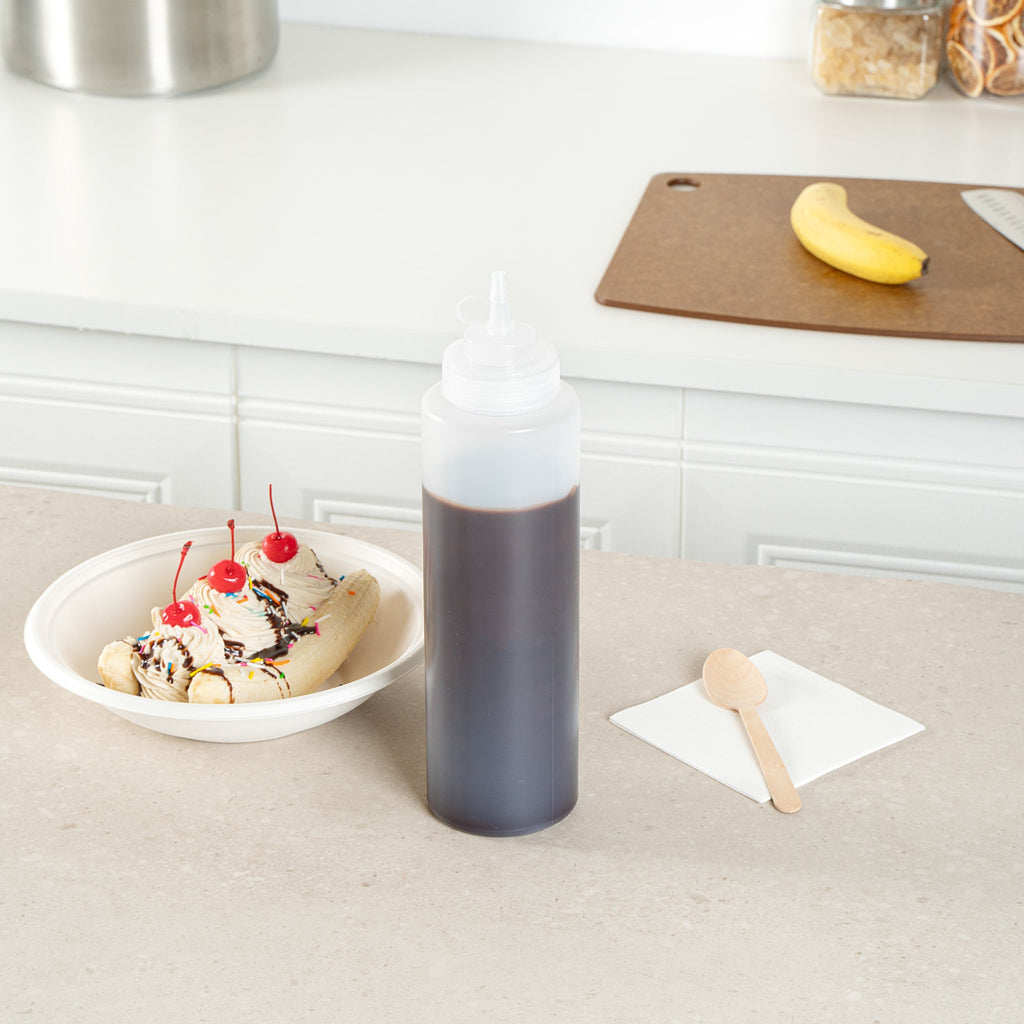 Sauce Tek 32 oz Clear Plastic Squeeze Bottle - with Cap, Wide Mouth - 3" x 3" x 11 1/2" - 1 count box