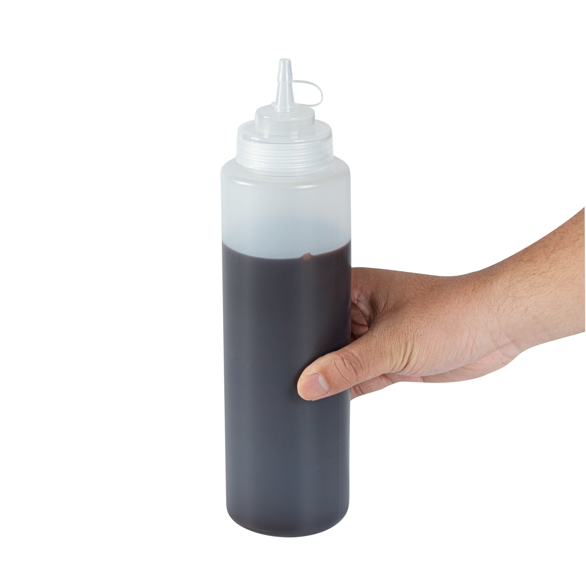 Sauce Tek 32 oz Clear Plastic Squeeze Bottle - with Cap, Wide Mouth - 3" x 3" x 11 1/2" - 1 count box