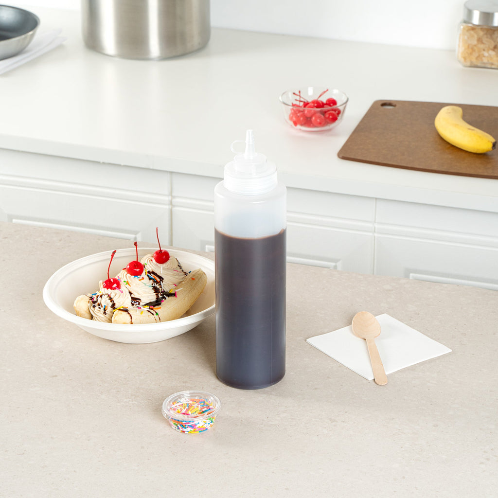 Sauce Tek 32 oz Clear Plastic Squeeze Bottle - with Cap, Wide Mouth - 3" x 3" x 11 1/2" - 1 count box