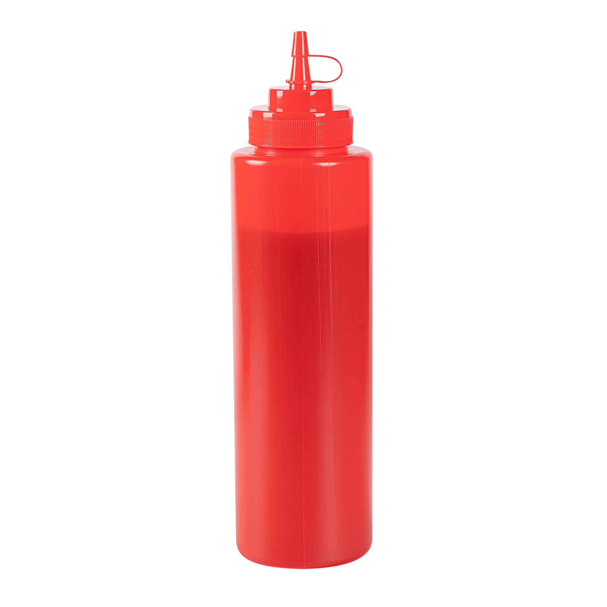 Sauce Tek 32 oz Red Plastic Squeeze Bottle - with Cap, Wide Mouth - 3" x 3" x 11 1/2" - 1 count box