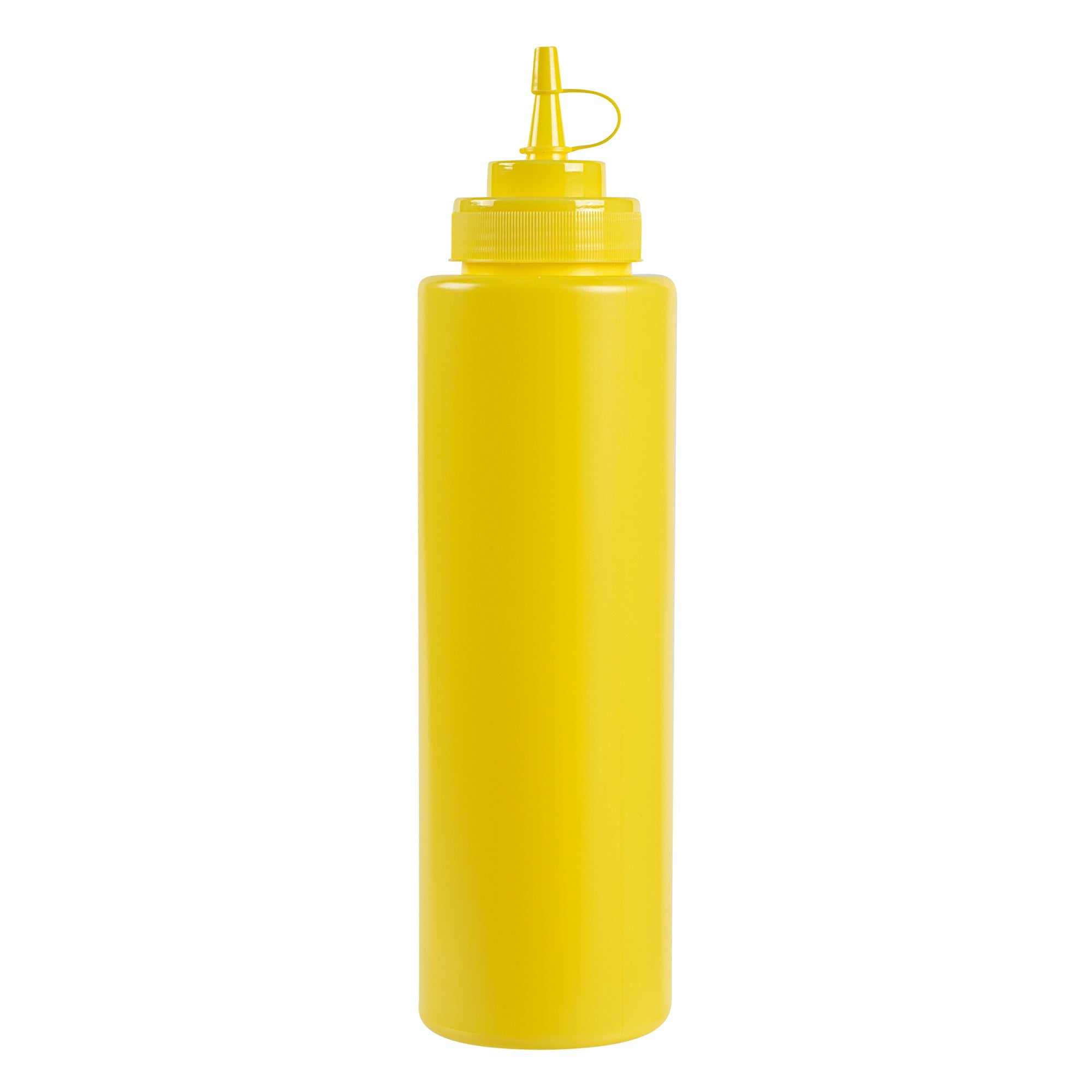 Sauce Tek 32 oz Yellow Plastic Squeeze Bottle - with Cap, Wide Mouth - 3" x 3" x 11 1/2" - 1 count box