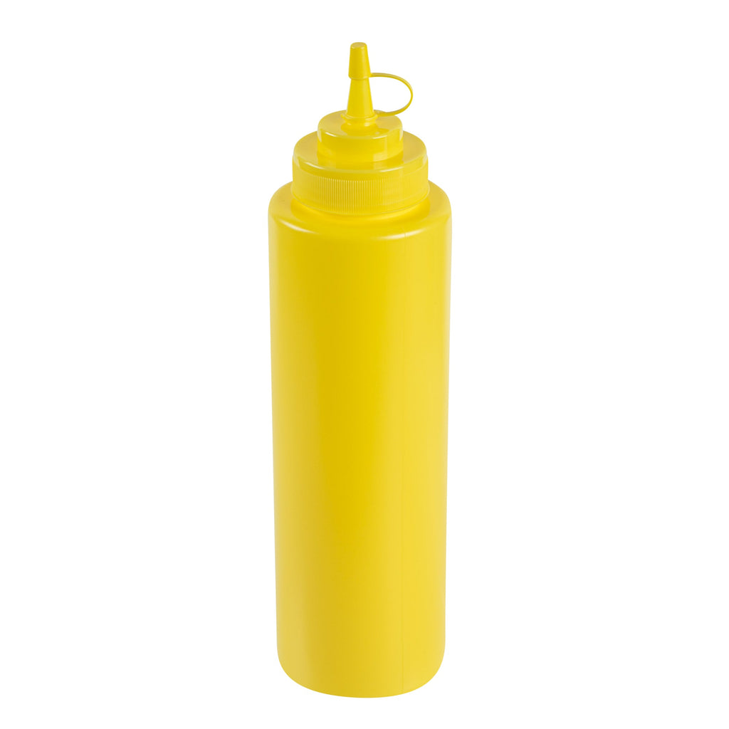 Sauce Tek 32 oz Yellow Plastic Squeeze Bottle - with Cap, Wide Mouth - 3" x 3" x 11 1/2" - 1 count box
