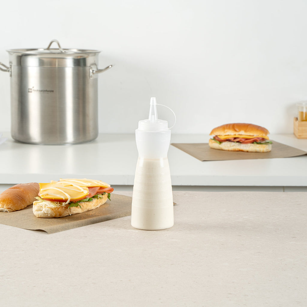 Sauce Tek 12 oz Clear Plastic Squeeze Bottle - with Cap - 2 1/4" x 2 1/4" x 7 3/4" - 1 count box
