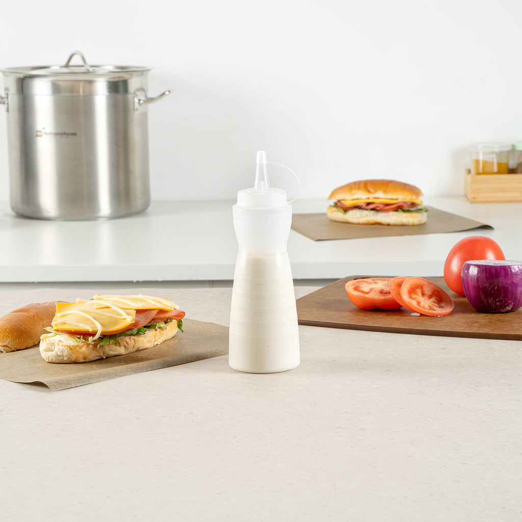 Sauce Tek 12 oz Clear Plastic Squeeze Bottle - with Cap - 2 1/4" x 2 1/4" x 7 3/4" - 1 count box