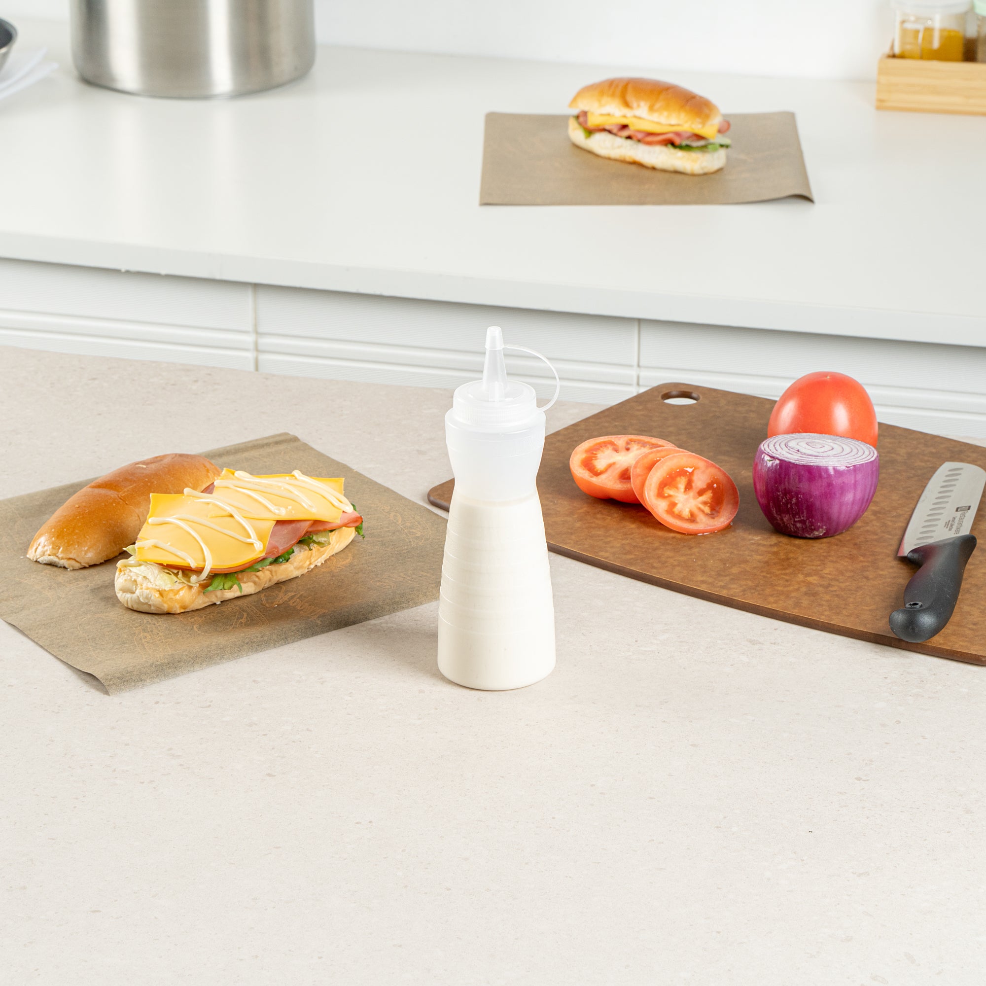 Sauce Tek 12 oz Clear Plastic Squeeze Bottle - with Cap - 2 1/4" x 2 1/4" x 7 3/4" - 1 count box