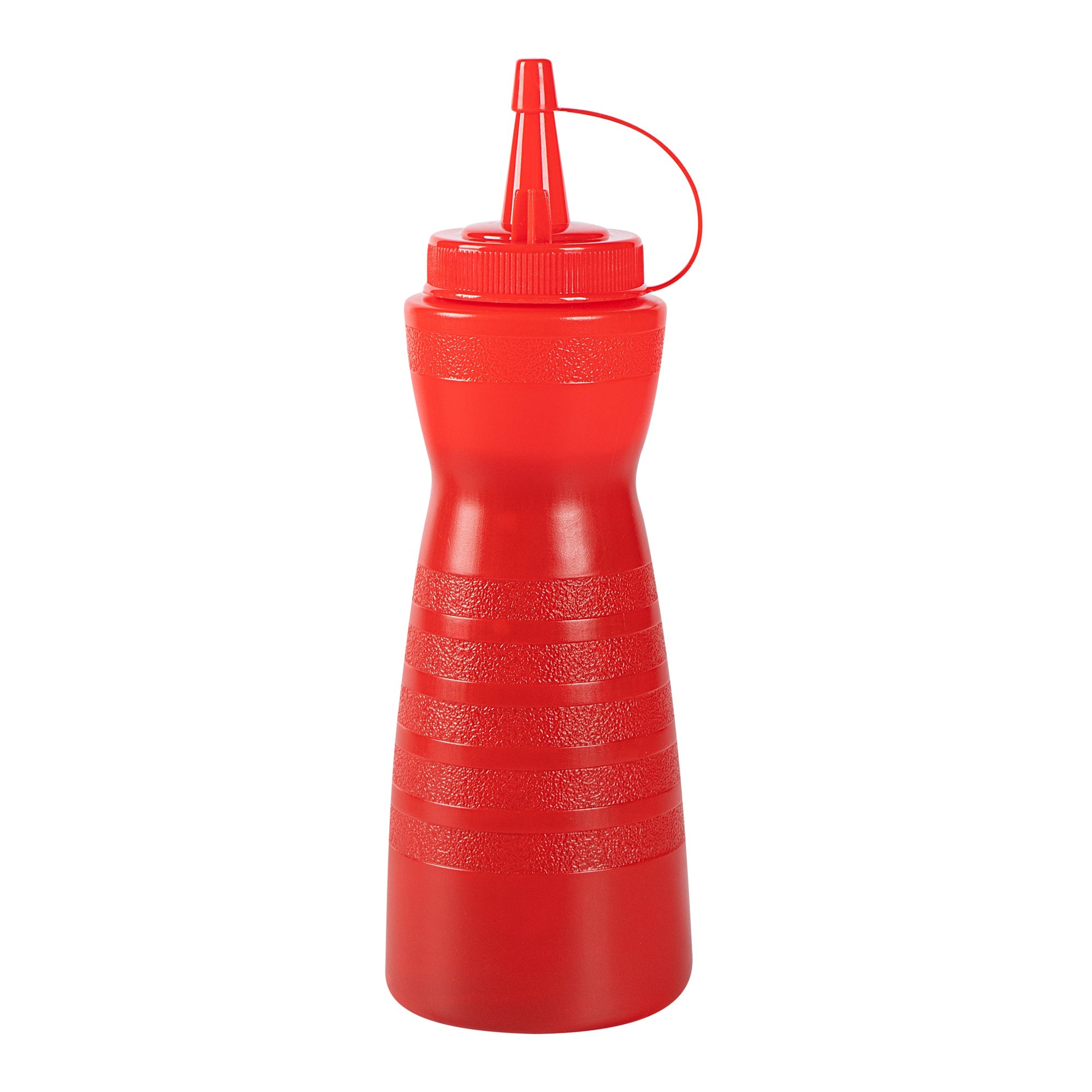Sauce Tek 12 oz Red Plastic Squeeze Bottle - with Cap - 2 1/4" x 2 1/4" x 7 3/4" - 1 count box
