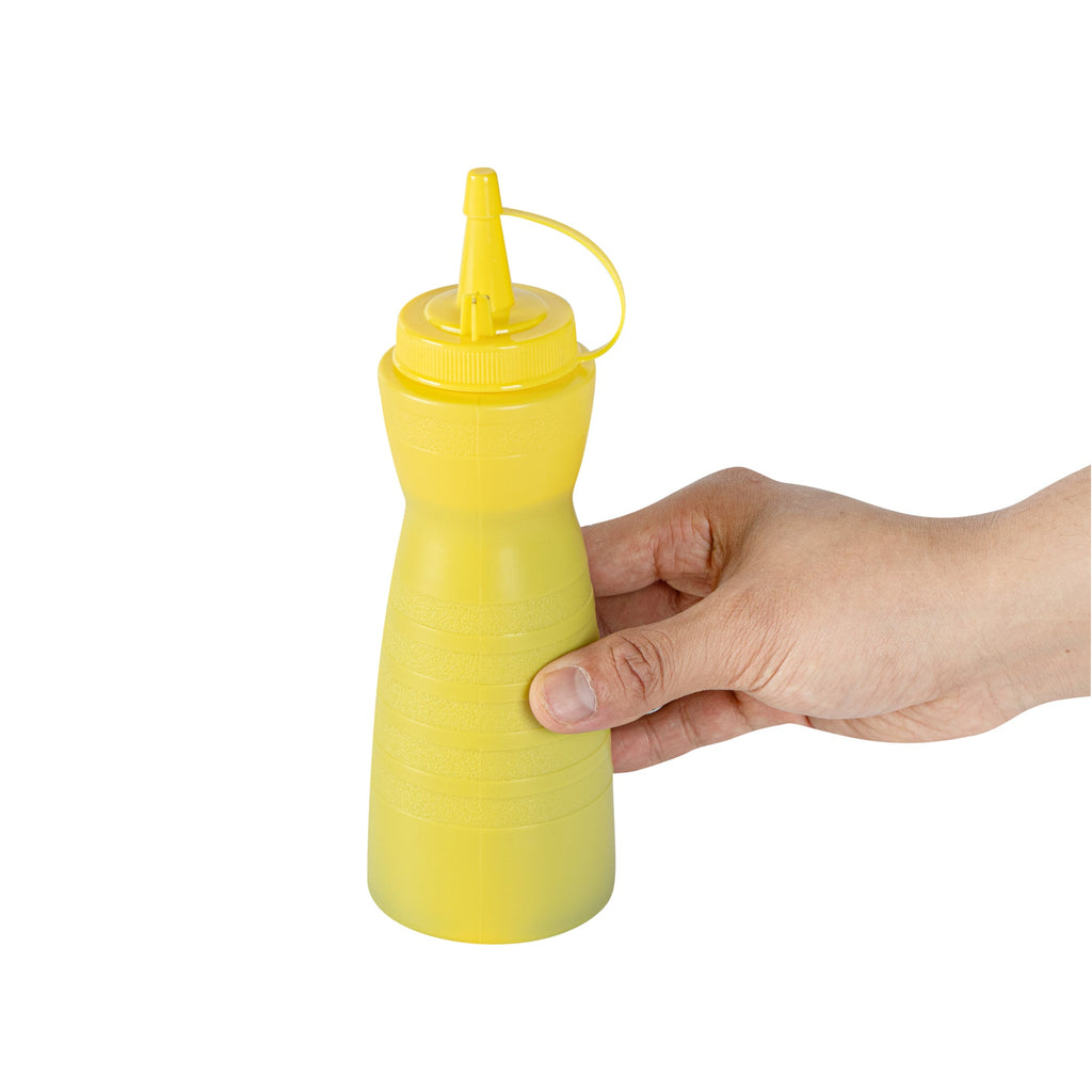 Sauce Tek 12 oz Yellow Plastic Squeeze Bottle - with Cap - 2 1/4" x 2 1/4" x 7 3/4" - 1 count box