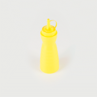 Sauce Tek 12 oz Yellow Plastic Squeeze Bottle - with Cap - 2 1/4" x 2 1/4" x 7 3/4" - 1 count box