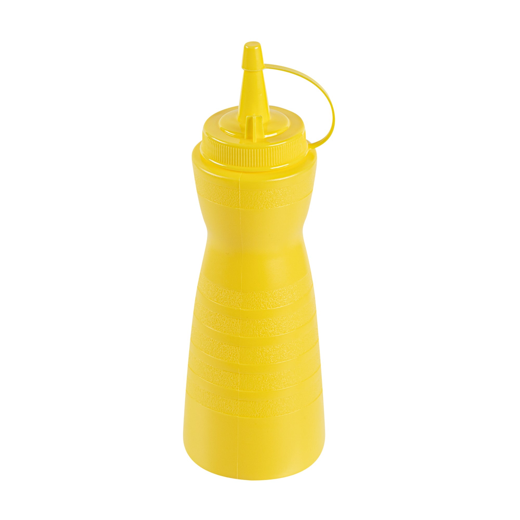 Sauce Tek 12 oz Yellow Plastic Squeeze Bottle - with Cap - 2 1/4" x 2 1/4" x 7 3/4" - 1 count box