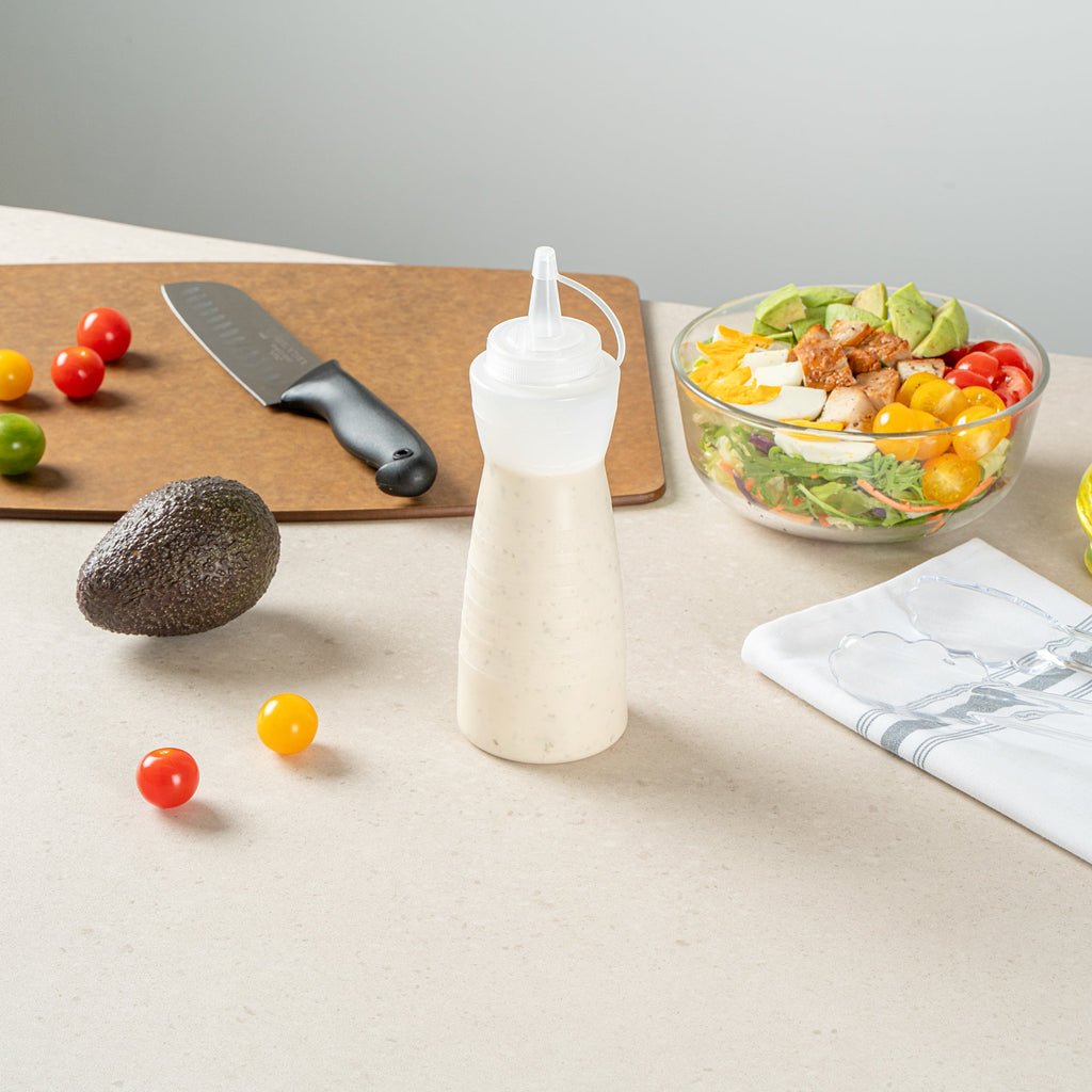 Sauce Tek 16 oz Clear Plastic Squeeze Bottle - with Cap - 2 3/4" x 2 3/4" x 7 3/4" - 1 count box