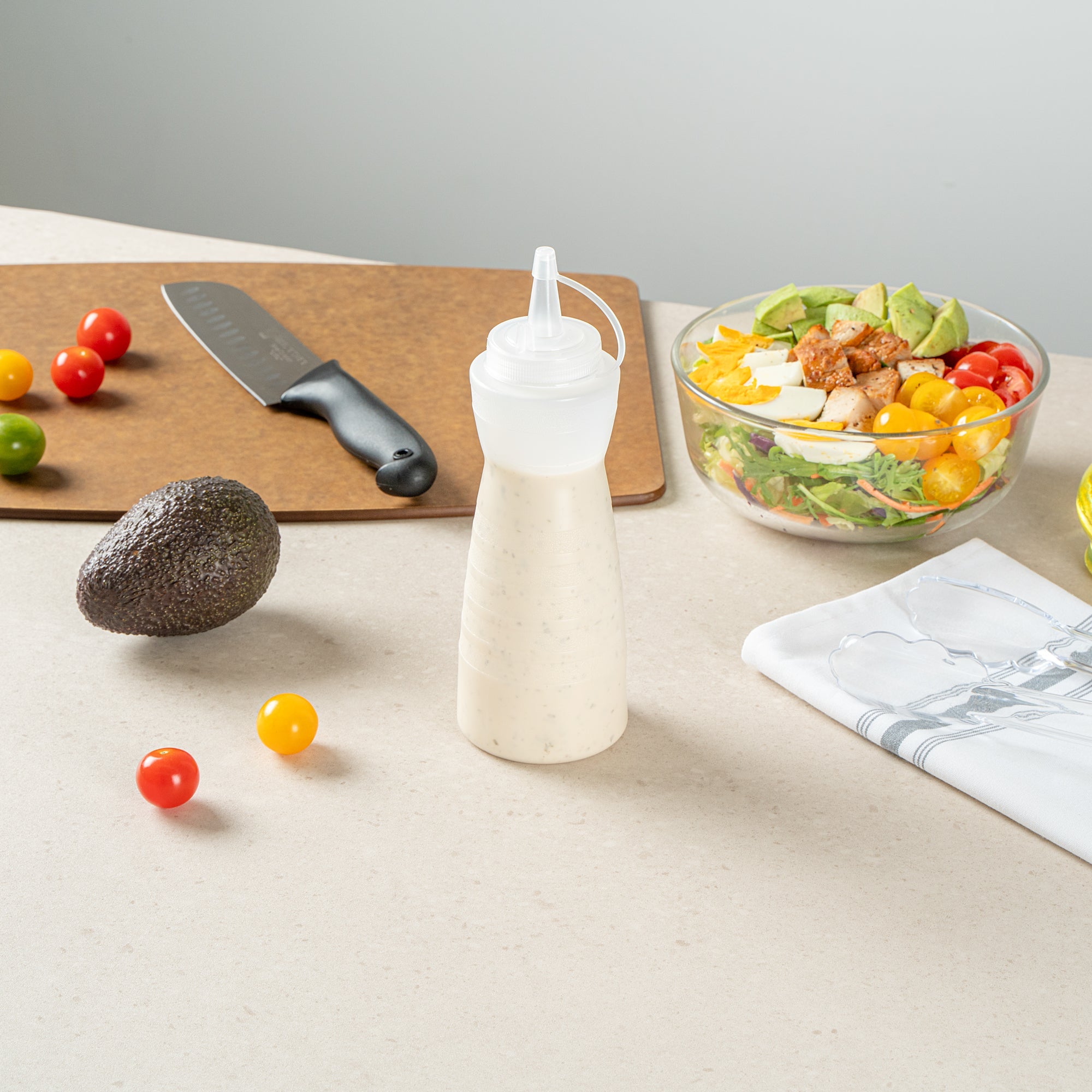 Sauce Tek 16 oz Clear Plastic Squeeze Bottle - with Cap - 2 3/4" x 2 3/4" x 7 3/4" - 1 count box