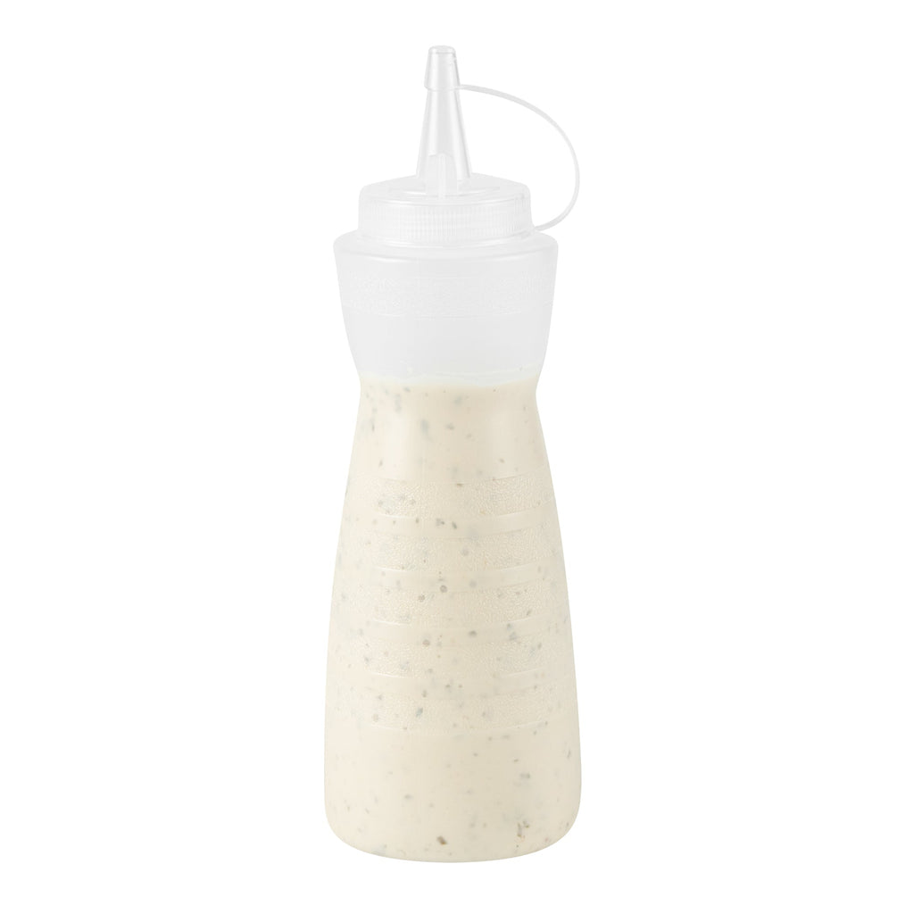 Sauce Tek 16 oz Clear Plastic Squeeze Bottle - with Cap - 2 3/4" x 2 3/4" x 7 3/4" - 1 count box