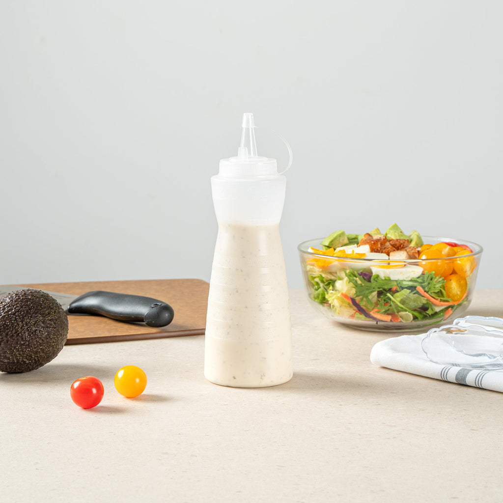 Sauce Tek 16 oz Clear Plastic Squeeze Bottle - with Cap - 2 3/4" x 2 3/4" x 7 3/4" - 1 count box