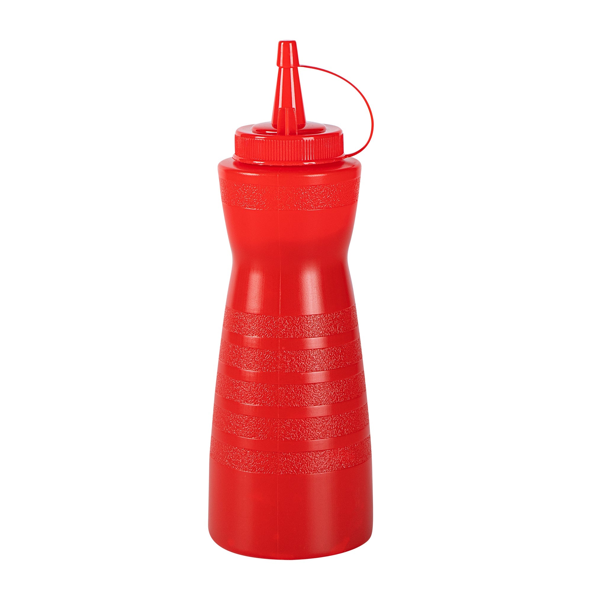 Sauce Tek 16 oz Red Plastic Squeeze Bottle - with Cap - 2 3/4" x 2 3/4" x 7 3/4" - 1 count box