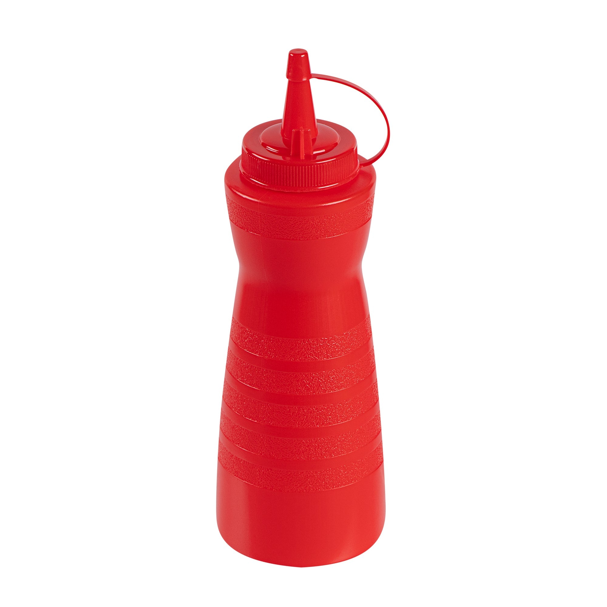 Sauce Tek 16 oz Red Plastic Squeeze Bottle - with Cap - 2 3/4" x 2 3/4" x 7 3/4" - 1 count box
