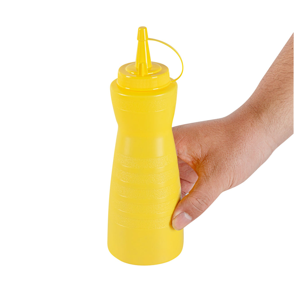 Sauce Tek 16 oz Yellow Plastic Squeeze Bottle - with Cap - 2 3/4" x 2 3/4" x 7 3/4" - 1 count box