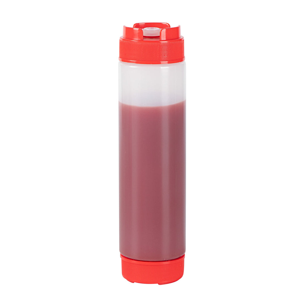 First In First Out 16 oz Red Plastic Squeeze Bottle - Inverted, Refill & Dispensing Lid - 2 1/4" x 2 1/4" x 8 3/4" - 1 count box