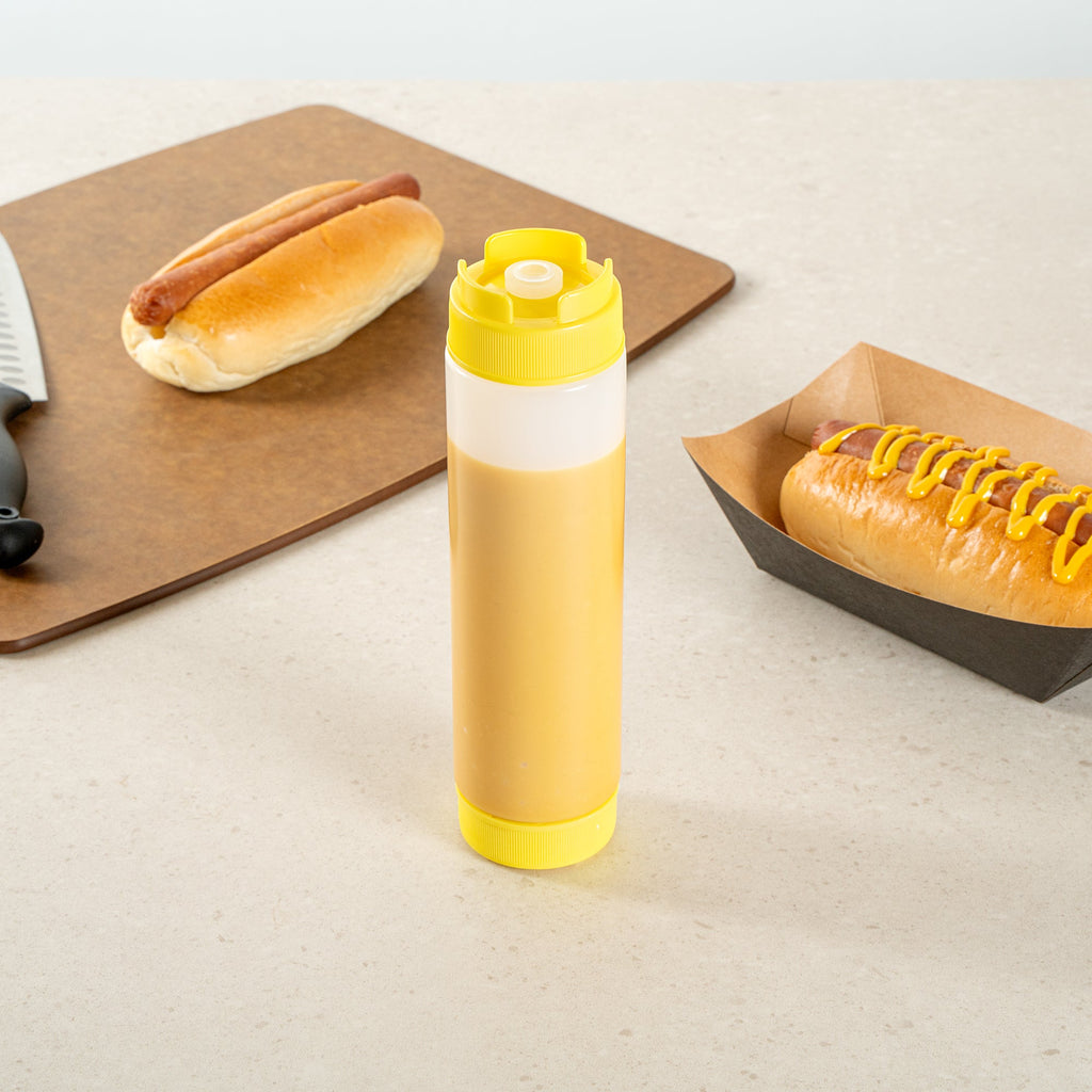 First In First Out 16 oz Round Yellow Plastic Squeeze Bottle - Inverted, Refill & Dispensing Lid - 2 1/4" x 2 1/4" x 8 3/4" - 1 count box