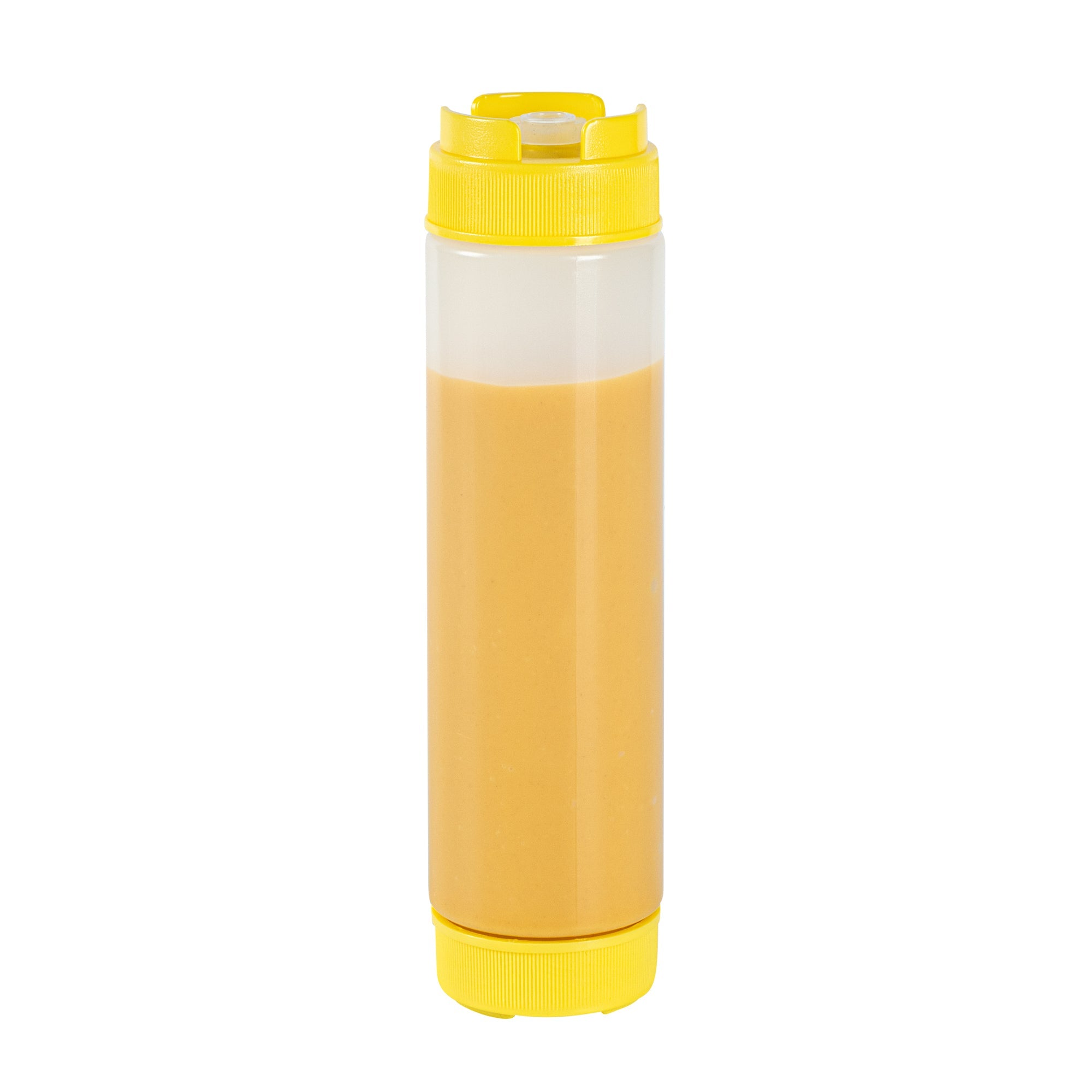 First In First Out 16 oz Round Yellow Plastic Squeeze Bottle - Inverted, Refill & Dispensing Lid - 2 1/4" x 2 1/4" x 8 3/4" - 1 count box