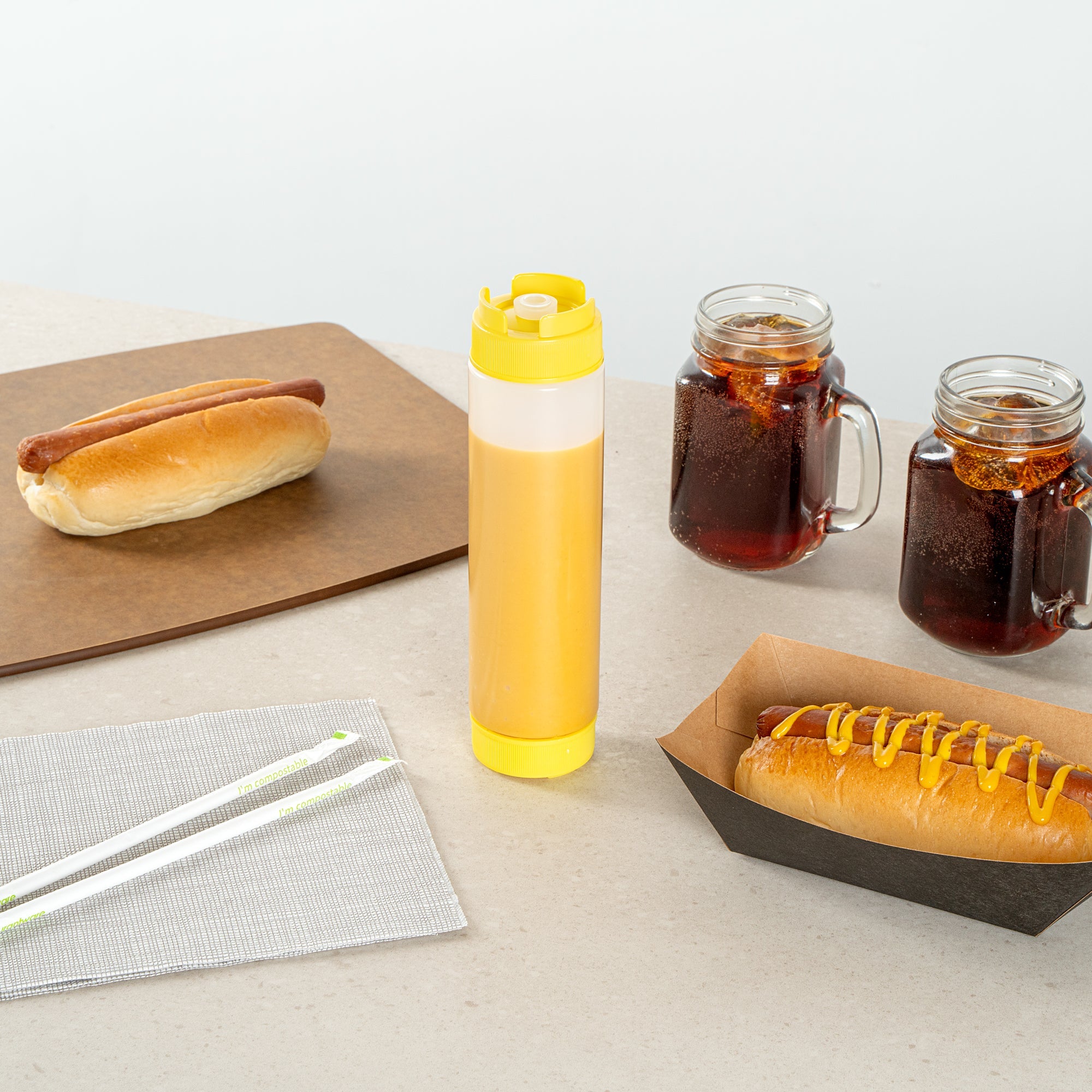 First In First Out 16 oz Round Yellow Plastic Squeeze Bottle - Inverted, Refill & Dispensing Lid - 2 1/4" x 2 1/4" x 8 3/4" - 1 count box