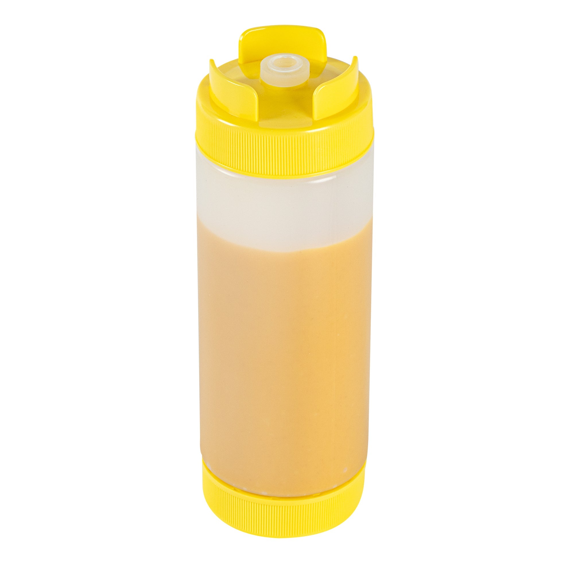 First In First Out 20 oz Yellow Plastic Squeeze Bottle - Inverted, Refill & Dispensing Lid - 2 3/4" x 2 3/4" x 7 3/4" - 1 count box