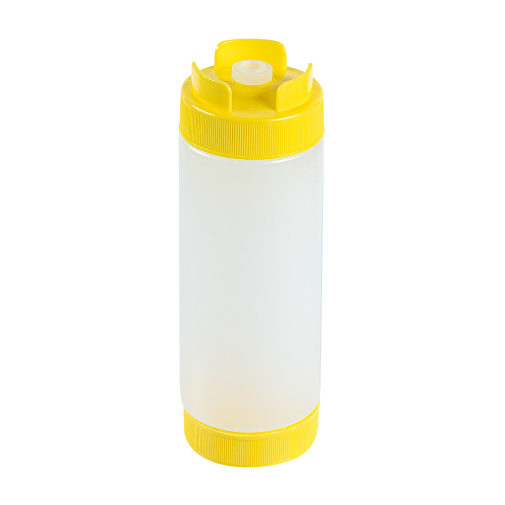 First In First Out 20 oz Yellow Plastic Squeeze Bottle - Inverted, Refill & Dispensing Lid - 2 3/4" x 2 3/4" x 7 3/4" - 1 count box