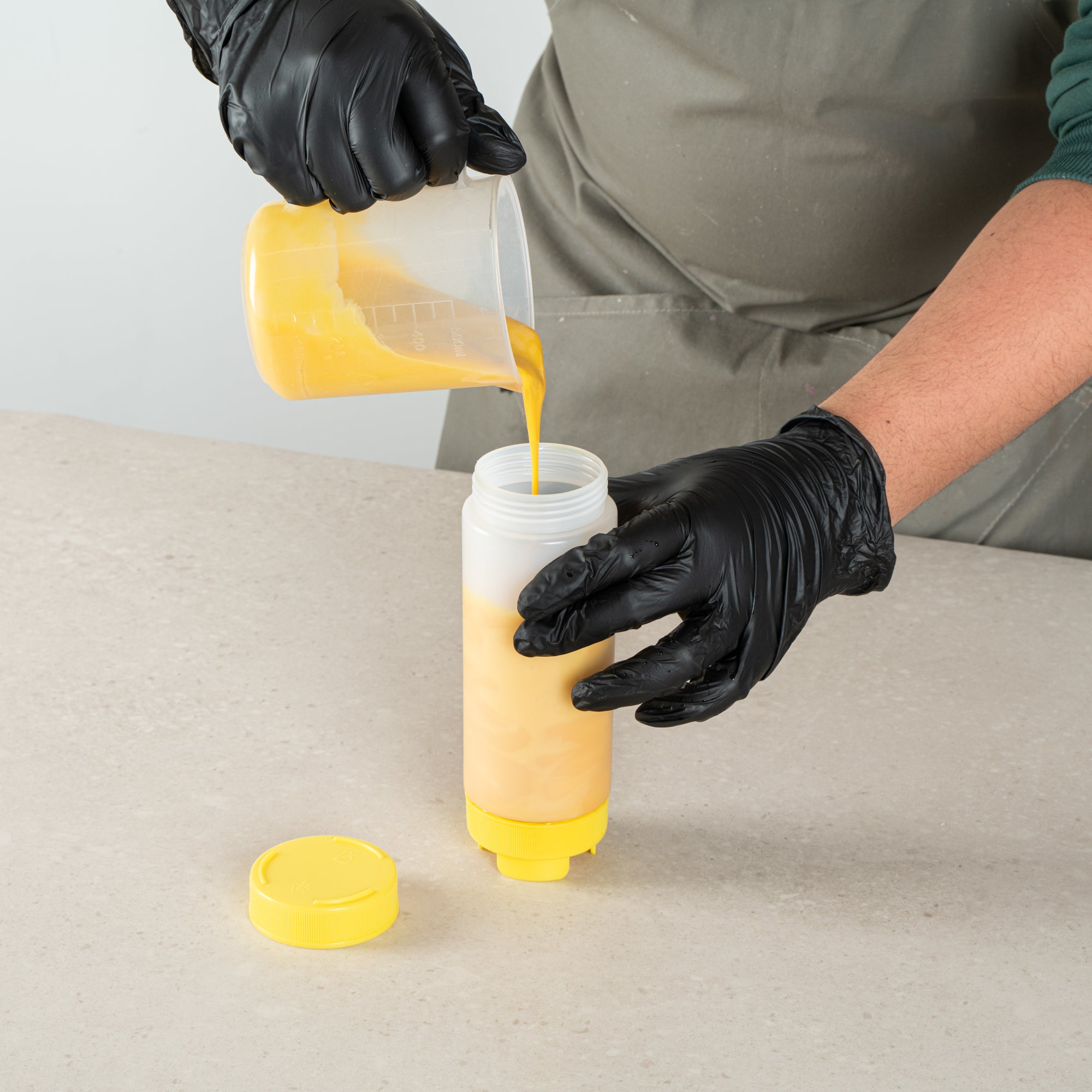 First In First Out 20 oz Yellow Plastic Squeeze Bottle - Inverted, Refill & Dispensing Lid - 2 3/4" x 2 3/4" x 7 3/4" - 1 count box