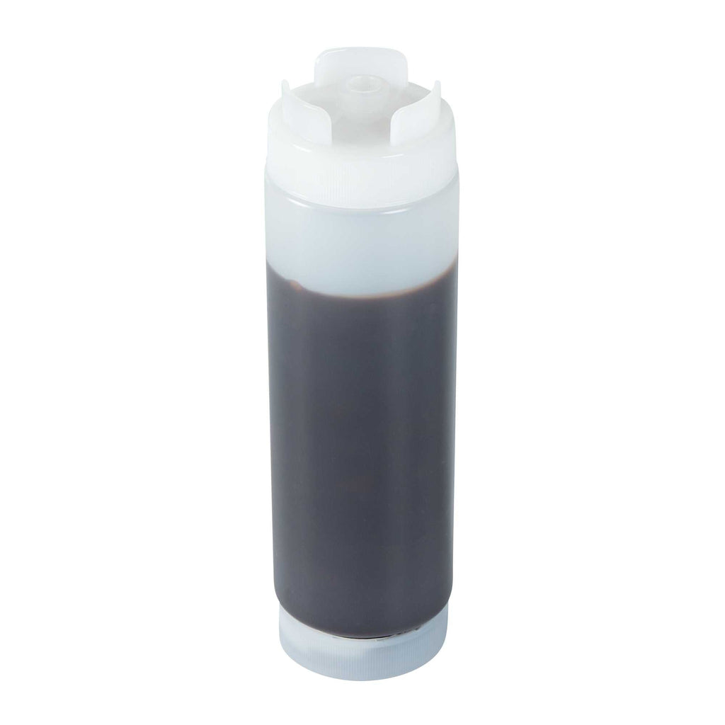 First In First Out 24 oz Clear Plastic Squeeze Bottle - Inverted, Refill & Dispensing Lid - 2 3/4" x 2 3/4" x 9 1/4" - 1 count box