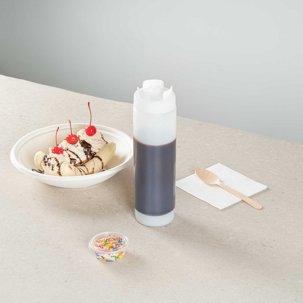First In First Out 24 oz Clear Plastic Squeeze Bottle - Inverted, Refill & Dispensing Lid - 2 3/4" x 2 3/4" x 9 1/4" - 1 count box