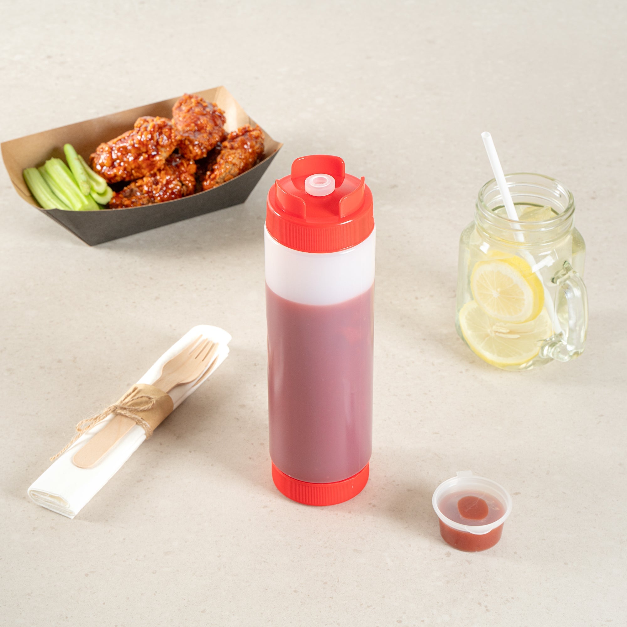 First In First Out 24 oz Red Plastic Squeeze Bottle - Inverted, Refill & Dispensing Lid - 2 3/4" x 2 3/4" x 9 1/4" - 1 count box