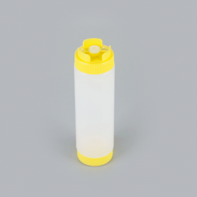 First In First Out 24 oz Yellow Plastic Squeeze Bottle - Inverted, Refill & Dispensing Lid - 2 3/4" x 2 3/4" x 9 1/4" - 1 count box