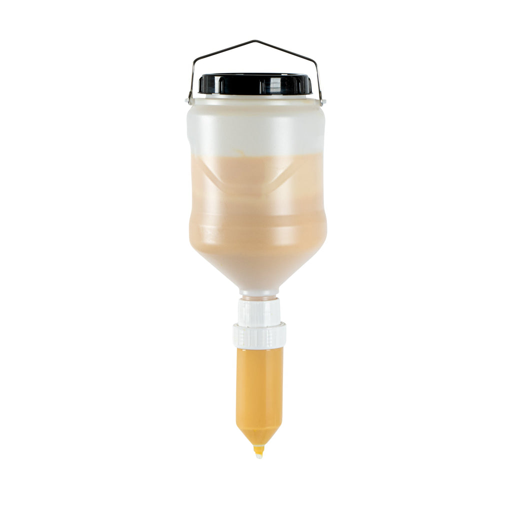 Sauce Tek 3L Plastic Hanging Bottle Condiment Pump Dispenser - with Squeeze Nozzle - 6" x 6" x 16 3/4" - 1 count box
