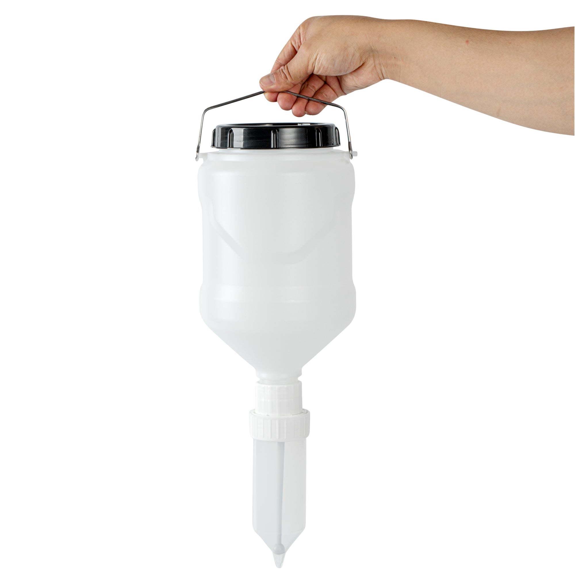 Sauce Tek 3L Plastic Hanging Bottle Condiment Pump Dispenser - with Squeeze Nozzle - 6" x 6" x 16 3/4" - 1 count box